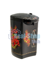 Термопот ВАСИЛИСА ВА-5007 Жостово Объем 4,5 л. Мощность в режиме кипячения 900 Вт. Мощность в режиме поддержания температуры воды 30 Вт. Внутренняя емкость из нержавеющей стали. Вращение корпуса на основании на 360°. Шкала уровня воды. Световые индикаторы