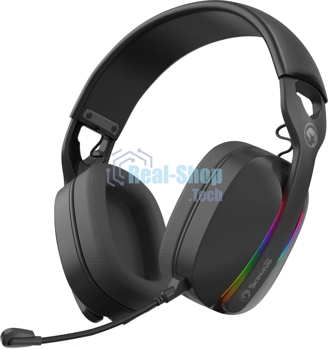 Гарнитура MARVO HG9086W Pulz 70W чёрный, беспроводная + проводная, радиоканал, до 10 ч, съёмный микрофон, подсветка, совместимость с PS5, Xbox