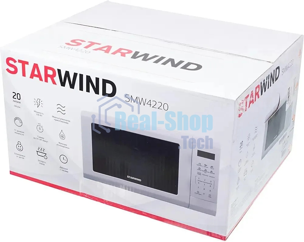 Микроволновая печь Starwind SMW4220 белый, 20 л, 700 Вт, переключатели - мембранные кнопки