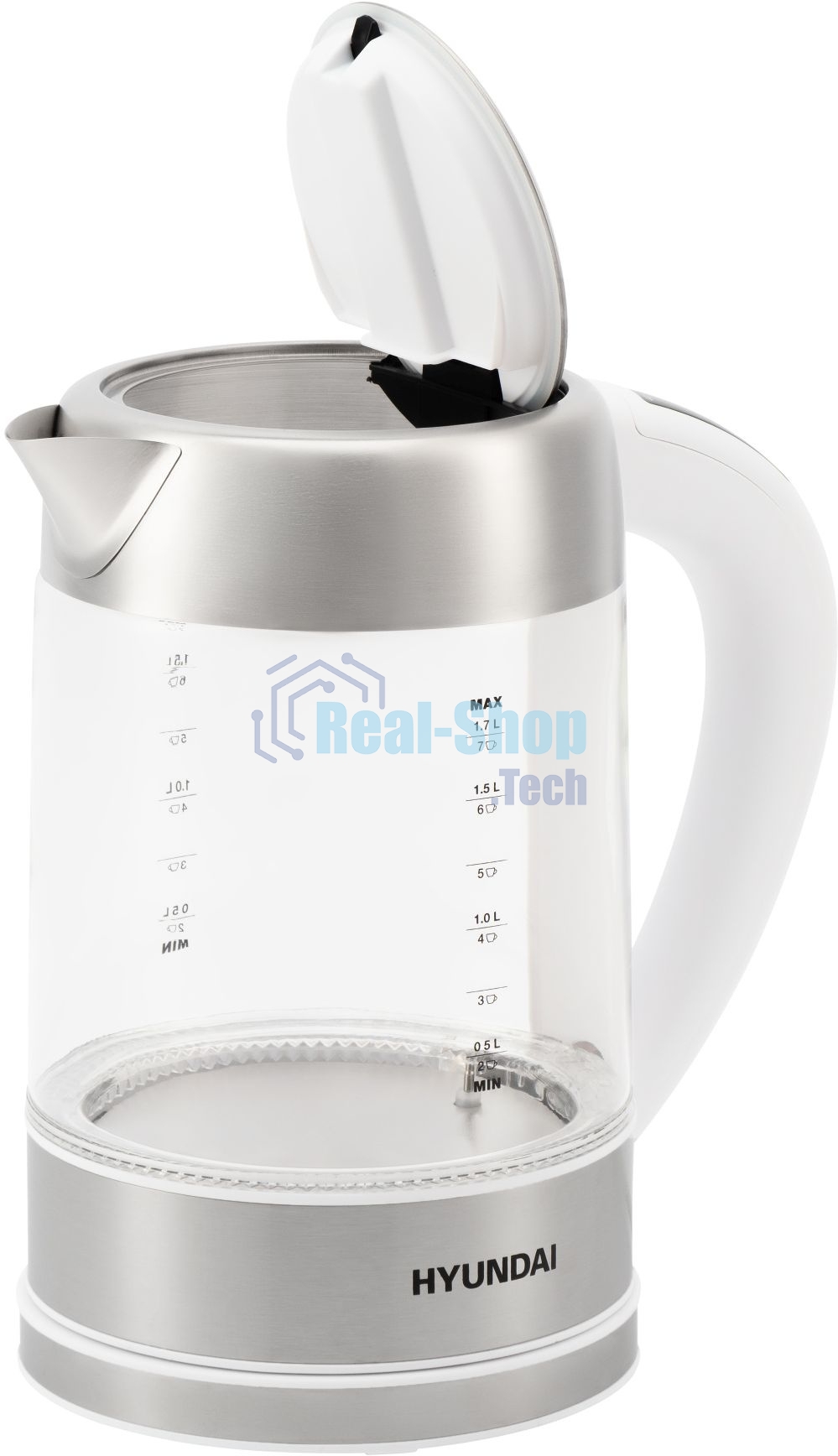 Чайник электрический Hyundai HYK-S5807 1.7л. 2200Вт белый/серебристый (корпус: стекло)