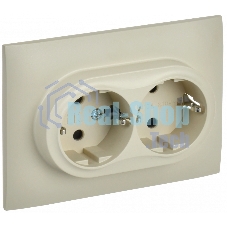 Розетка 2-местная IEK SKANDY SK-R07B (SK-R24-16-K10-F) с заземлением, с защитными шторками 16А в сборе, бежевый