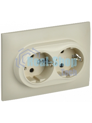 Розетка 2-местная IEK SKANDY SK-R07B (SK-R24-16-K10-F) с заземлением, с защитными шторками 16А в сборе, бежевый