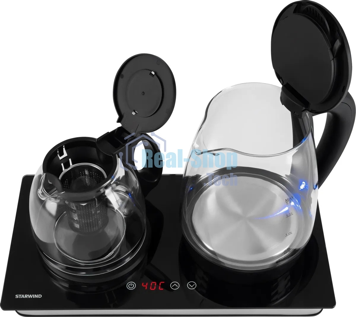 Чайник электрический Starwind SKG4044 1.8 л, 1800 Вт, черный/серебристый корпус: стекло