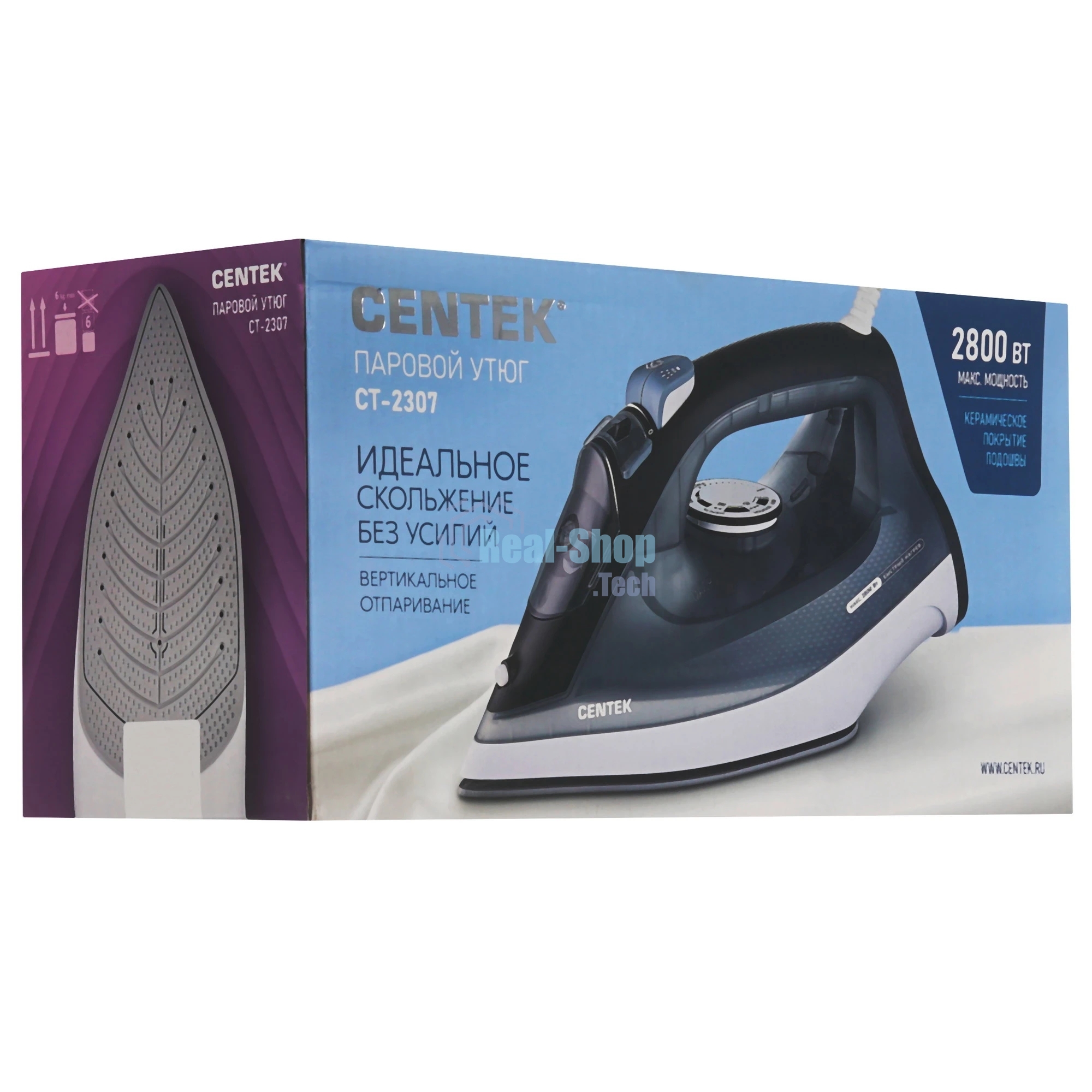 Утюг Centek CT-2307 черный/белый, 2800 Вт, 60 г/мин, 190 г/мин, 300 мл