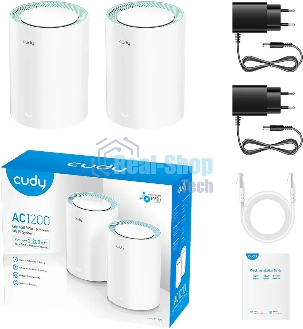 Бесшовный Mesh роутер Cudy M1300 (M1300 2-PACK) AC1200 10/100/1000BASE-TX/Wi-Fi белый (упак.:2шт)