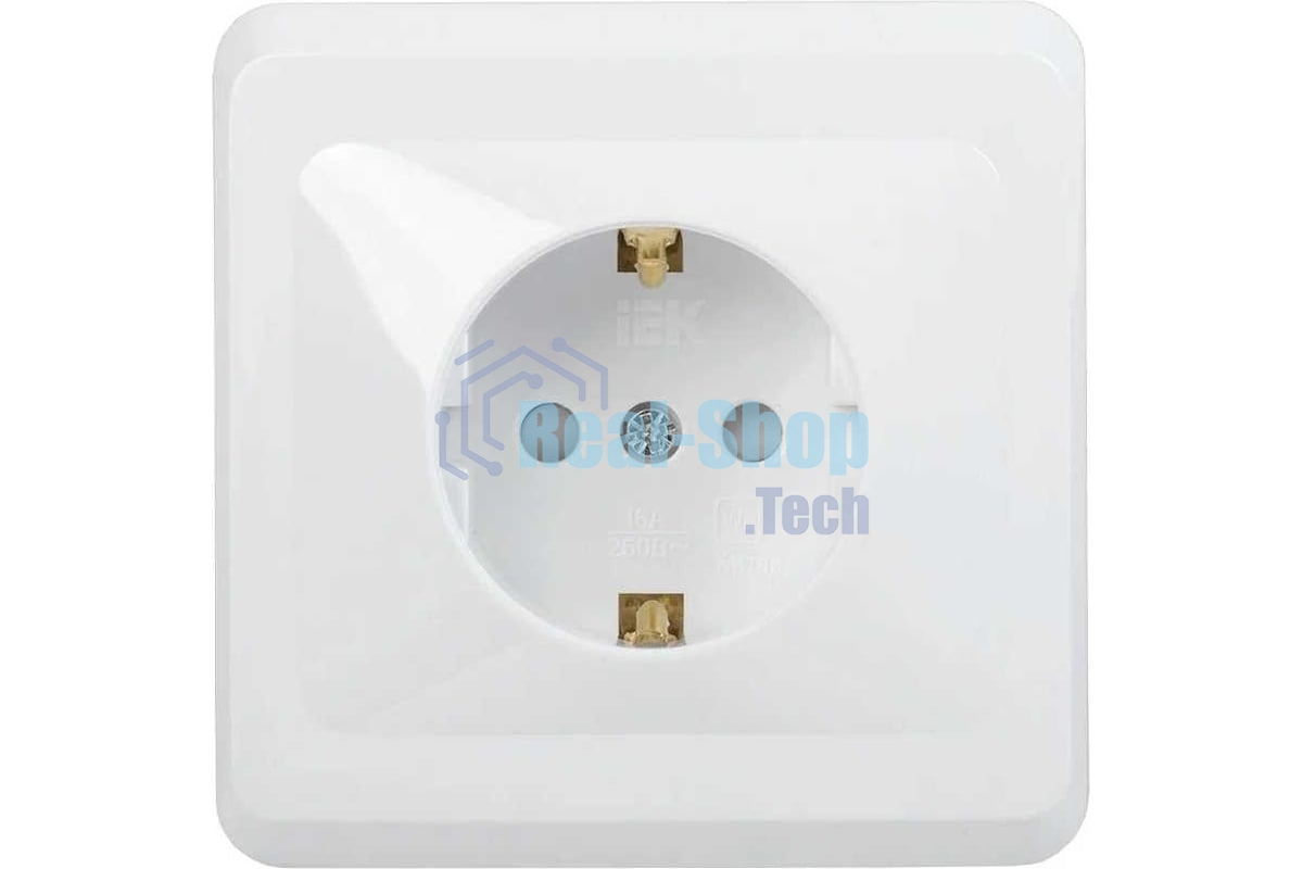 Розетка 1-м СП Вега РСш10-3-ВБ с заземл. контактом и защ. штор 16А бел. ИЭК ERV14-K01-16-DM