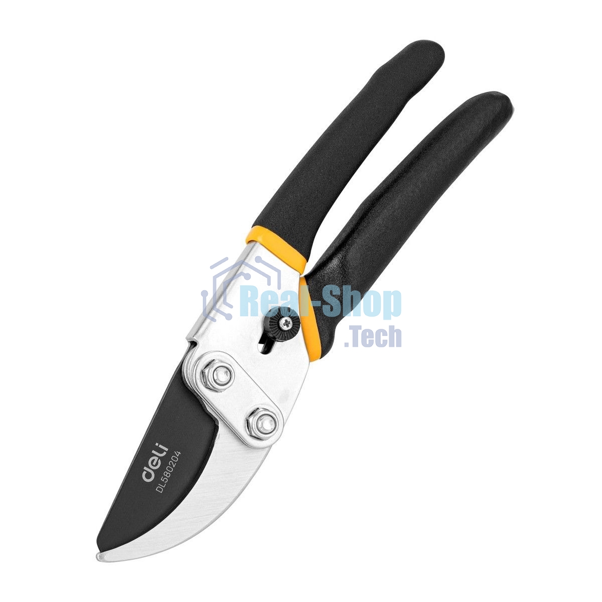 Секатор Deli DL580204 Размер 200 мм. Макс диаметр резки 15 мм. Сталь 55С. Термообработанная поверхность. Тефлоновая уплотненная пластиковая ручка.