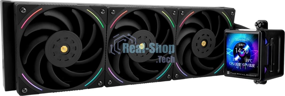 Система жидкостного охлаждения Thermalright Elite Vision 360 (360mm, LED, Black, ARGB/Fans: 3x120mm, 69CFM, 27dBA, 2150RPM/Pump height 63mm, Rad thickness 27mm/S: 1700, 1200, 1851, 115X, 2011, 2066, AM5, AM4)