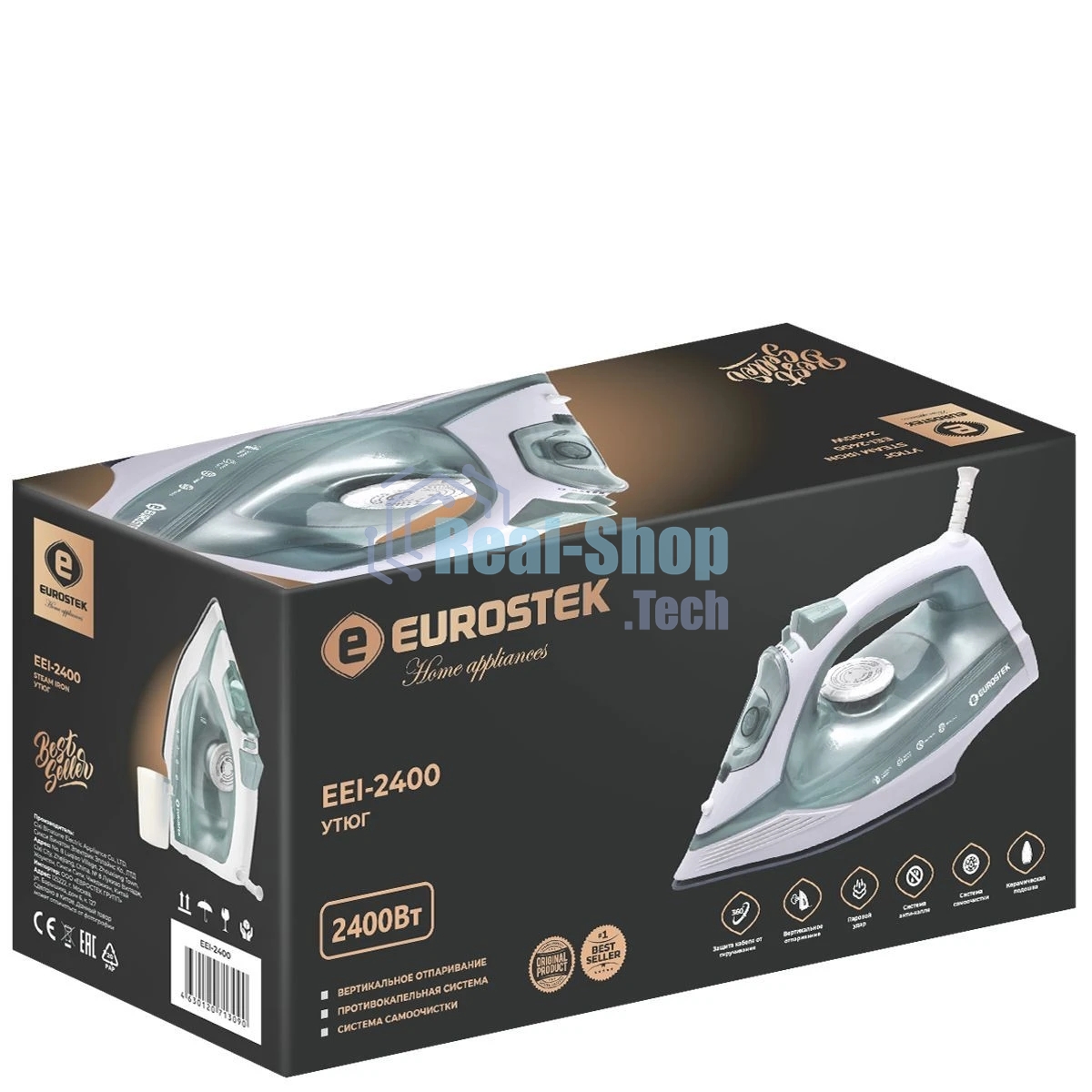 Утюг Eurostek EEI-2400 бирюзовый, 2400 Вт, 45 г/мин, 140 г/мин, 300 мл
