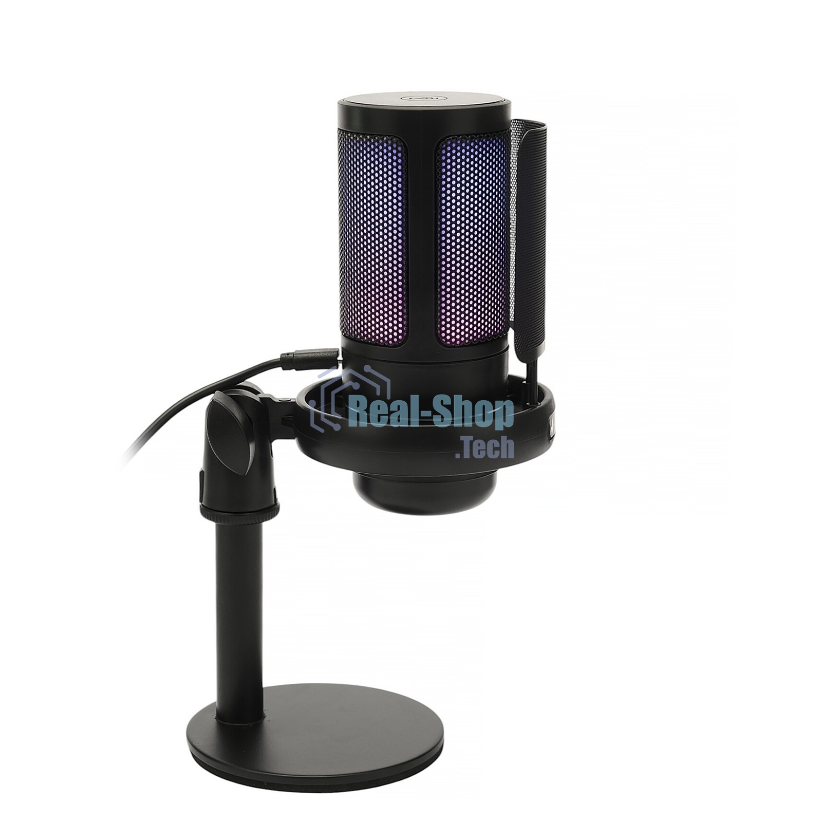 Микрофон конденсаторный Gembird M-01N, подсветка RGB, шумоподавление, настольный держатель, черный