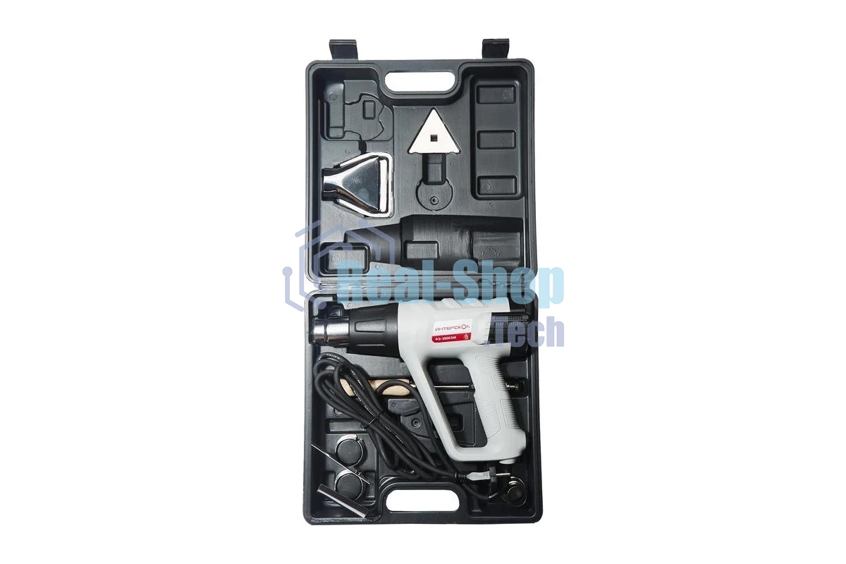 Фен технический ИНТЕРСКОЛ ФЭ-2000ЭМ, 2000Вт,50-600°С,поток 300-500л/мин,дисплей,0.77кг 385.0.1.00