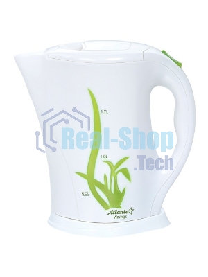 Чайник электрический Atlanta, ATH-2305Тэн, 1,7л, 2000Вт, белый с зеленым, автомат откл при закипании, защита от перегрева воды, фильтр