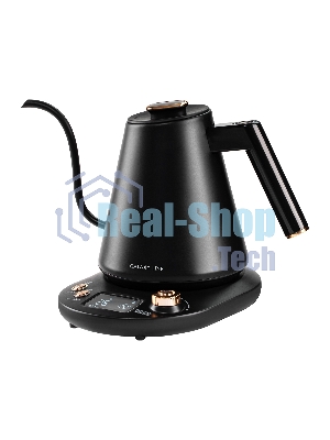 Чайник заварочный для кофе и чая Galaxy LINE GL 0341, черный, металл, 1100 ВТ, 1 л, корпус из нержавеющей стали AISI 304, установка температуры от 40 до 100 °C, функция поддержания температуры, 3 запрограммированных режима нагрева воды до 91°С, 93 °С, 96 