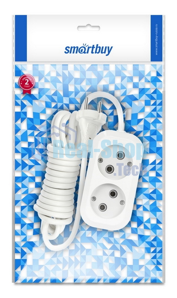 Удлинитель бытовой Smartbuy (SBE-10-2-05-N) 2 гнз х 5,0 м (10А/2.2 кВт, ПВС 2х1.0)