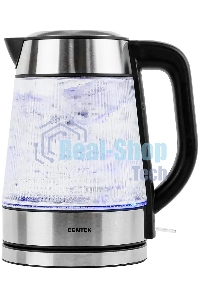 Чайник электрический Centek CT-0013 стекло, 2200 Вт, 1.8 л, серебристый