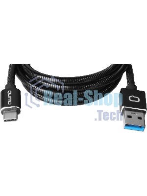 Кабель Qumo Type-С кабель, 1м, USB 3.0, 5В, 3А, 15Вт, металлическая оплетка, металлический коннектор, черный