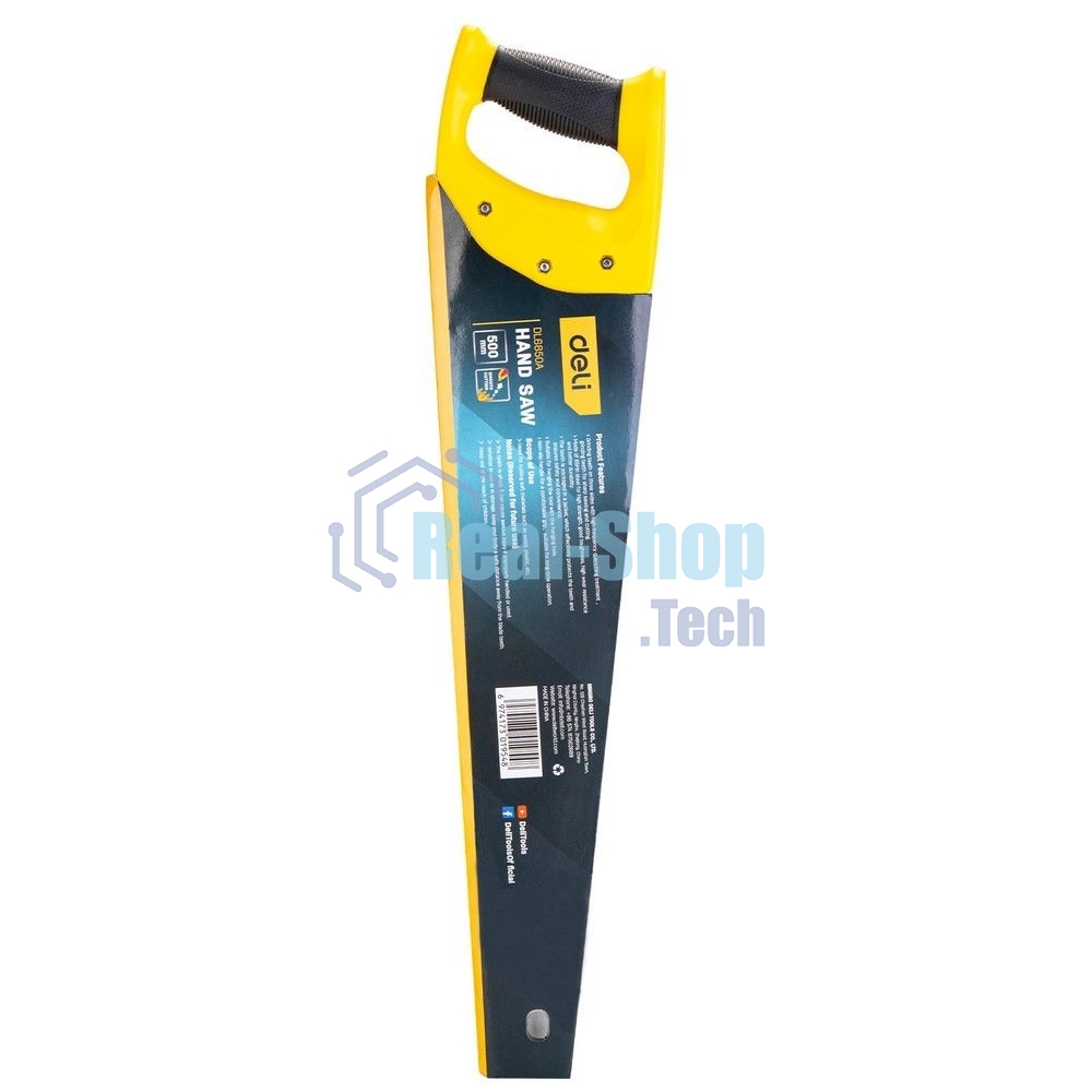 Ножовка по дереву Deli DL6850A 500мм, сталь 65Mn, шлифовка зубцов с 3-х сторон, рукоять из двухкомпонентного противоударного пластика