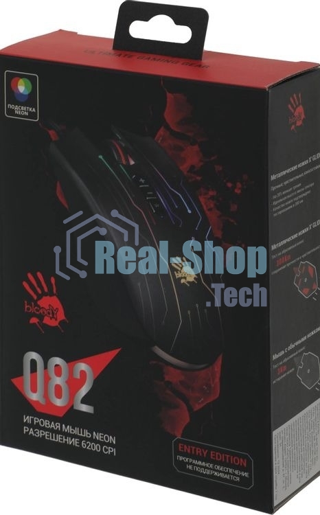 Мышь проводная A4Tech Bloody Q82 черный, 3200 dpi, USB, кнопки - 8