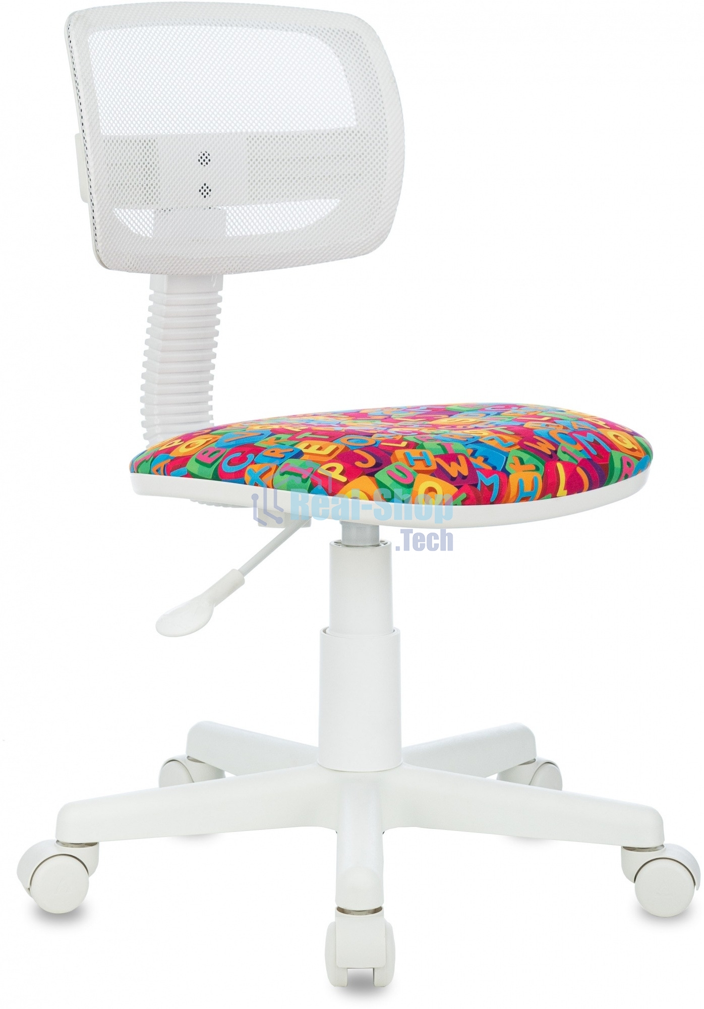 Кресло детское Бюрократ CH-W299 белый TW-15 мультиколор сиденье алфавит, сетка/ткань, крестов. пластик, пластик белый