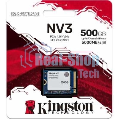 Накопитель SSD Kingston NV3, 500Gb, M.2(22x30мм), NVMe, PCIe 4.0 x4, 3D TLC, R/W 5000/3000Mb/s, TbW 160, DWPD 0.2 (60 мес)