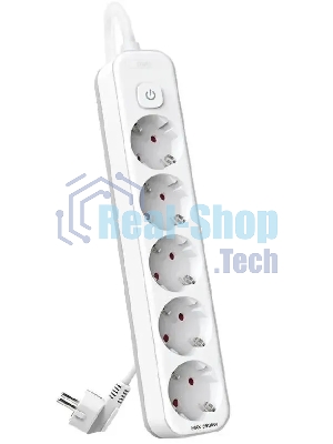 Сетевой фильтр Deli ET438 3 м (5 розеток) белый (пакет ПЭ)
