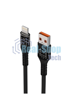 Дата-кабель Maxvi MC-33L USB-Lightning 2.4А, прозрачный корпус, LED подсветка, 1м, черный