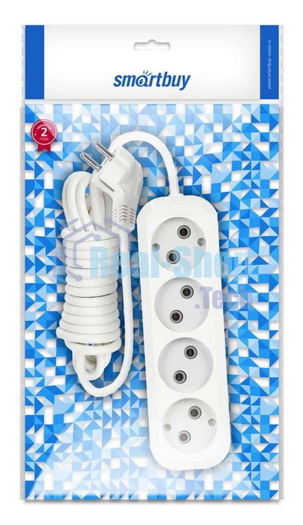 Удлинитель Smartbuy (SBE-10-4-02-N) 4 гнз х 2,0 м (10А/2.2 кВт, ПВС 2х1.0)