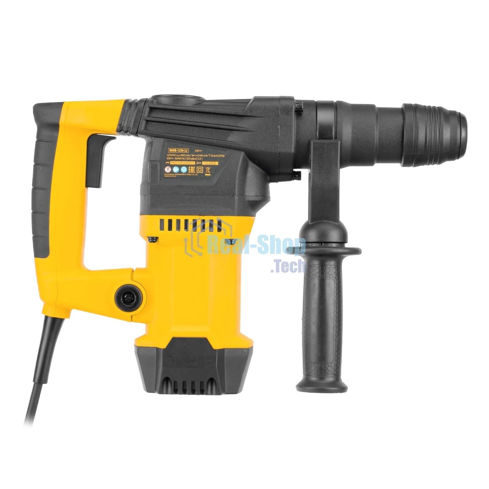 Перфоратор Denzel RHVB-1250-32, SDS-plus, 1250 Вт, 5,5 Дж, от сети