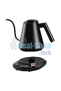 Чайник заварочный для кофе и чая Galaxy LINE GL 0341, черный, металл, 1100 ВТ, 1 л, корпус из нержавеющей стали AISI 304, установка температуры от 40 до 100 °C, функция поддержания температуры, 3 запрограммированных режима нагрева воды до 91°С, 93 °С, 96 