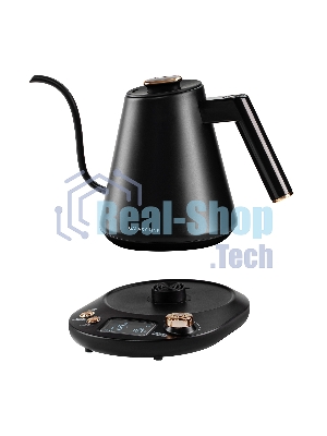 Чайник заварочный для кофе и чая Galaxy LINE GL 0341, черный, металл, 1100 ВТ, 1 л, корпус из нержавеющей стали AISI 304, установка температуры от 40 до 100 °C, функция поддержания температуры, 3 запрограммированных режима нагрева воды до 91°С, 93 °С, 96 °С, удобная форма носика