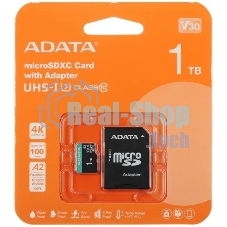 Флеш карта ADATA AUSDX1TUI3V30SA2-RA1, 1Tb microSDXC Class 10 UHS-I U3 V30S A2 100/80 MB/s (SD адаптер)