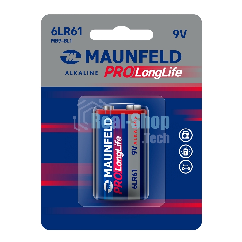 Батарейки Maunfeld PRO Long Life Alkaline 9V(6LR61) MB9-BL1, блистер 1 шт.