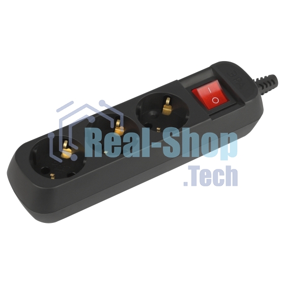 Колодка удлинителя ЭРА KX-3es-B 3 розетки с заземлением с выключателем черная