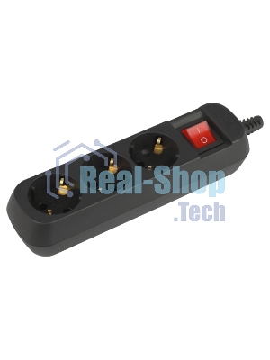 Колодка удлинителя ЭРА KX-3es-B 3 розетки с заземлением с выключателем черная