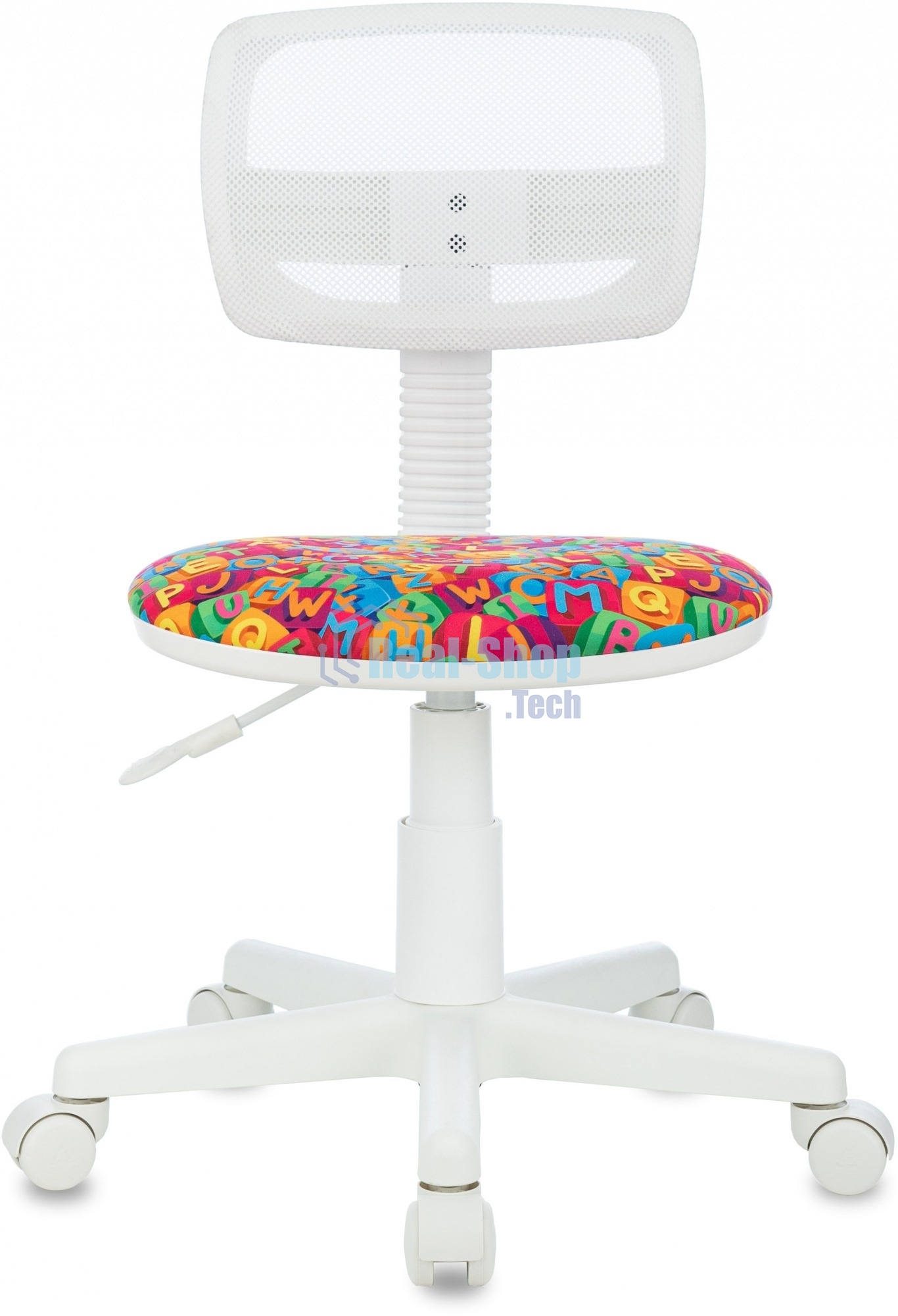 Кресло детское Бюрократ CH-W299 белый TW-15 мультиколор сиденье алфавит, сетка/ткань, крестов. пластик, пластик белый