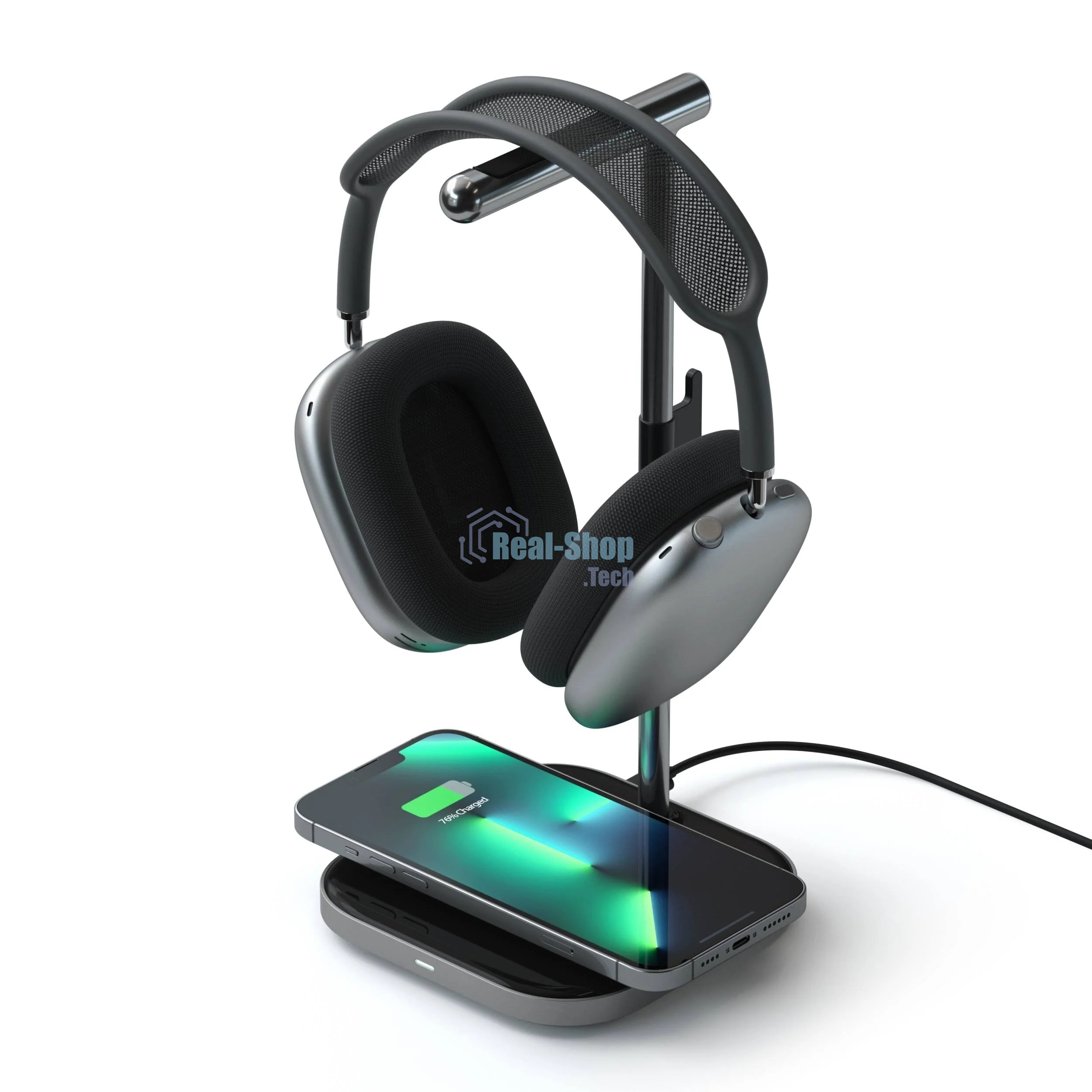 Подставка для наушников 2-в-1 с беспроводным зарядным устройством Satechi 2 in 1 Headphone Stand with Wireless Charger, Серый Космос