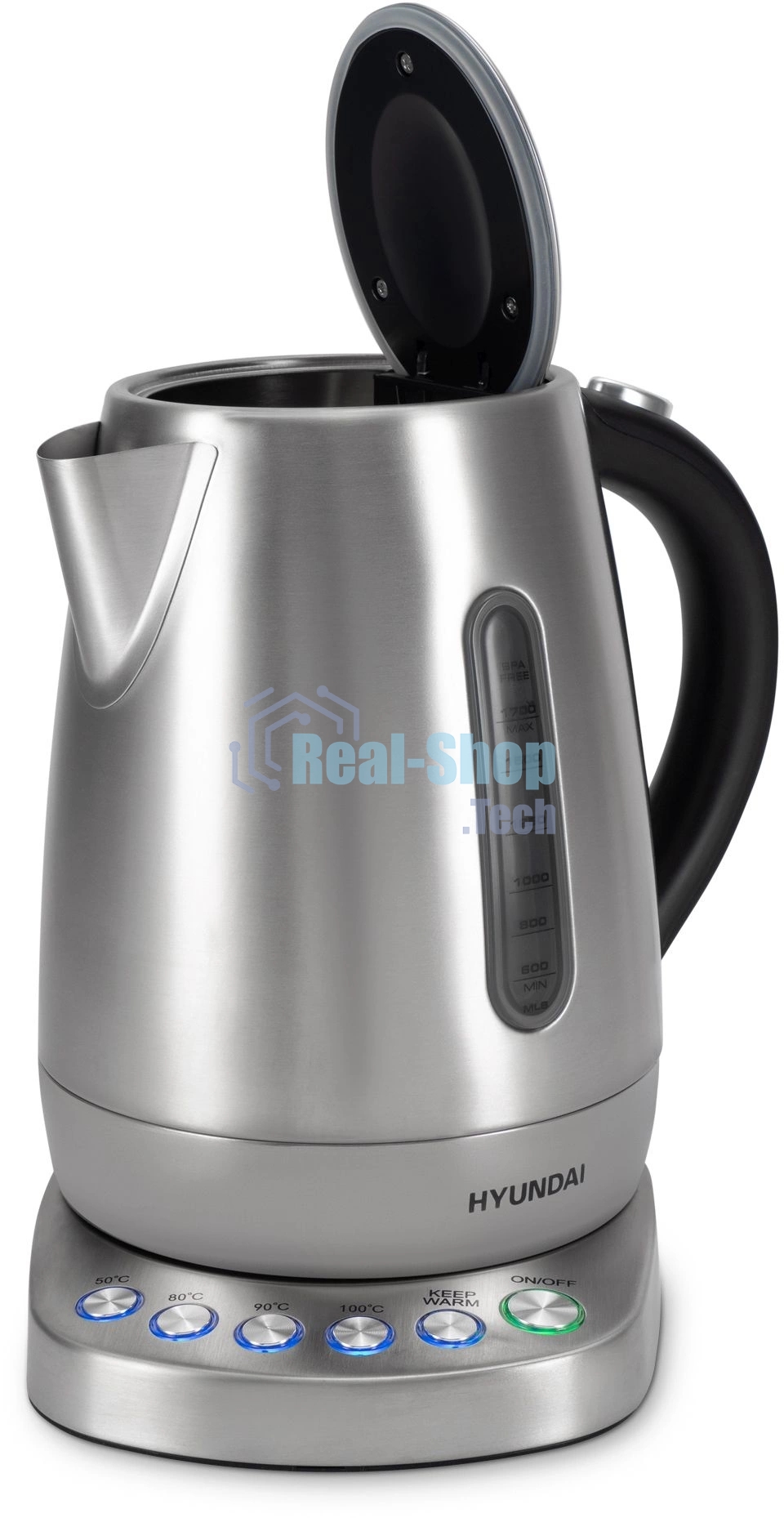 Чайник электрический Hyundai HYK-S7770 1.7л. 2200Вт серебристый/черный корпус: металл