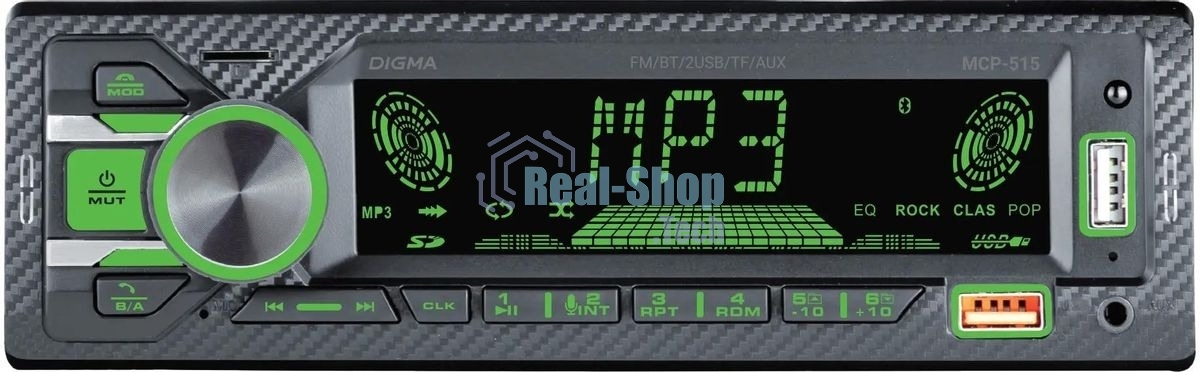 Автомагнитола Digma MCP-515, 1 DIN, Bluetooth, USB Type-A, AUX, пульт ДУ