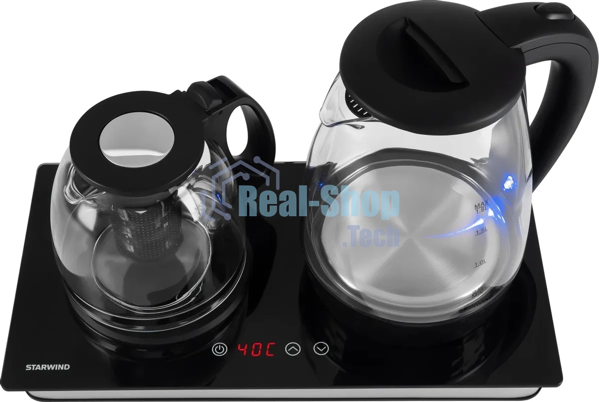 Чайник электрический Starwind SKG4044 1.8 л, 1800 Вт, черный/серебристый корпус: стекло
