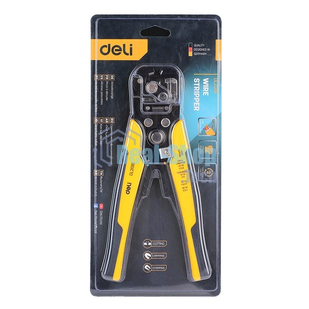 Инструмент многофункциональный для зачистки проводов (стриппер) 3-в-1 Deli DL2018 175мм, диапазон зачистки 0,6-2,6 мм, пружина с автоматическим возвратом