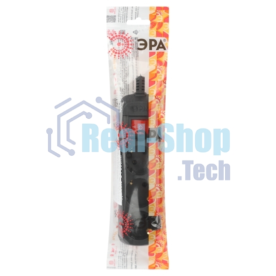 Колодка удлинителя ЭРА KX-3es-B 3 розетки с заземлением с выключателем черная