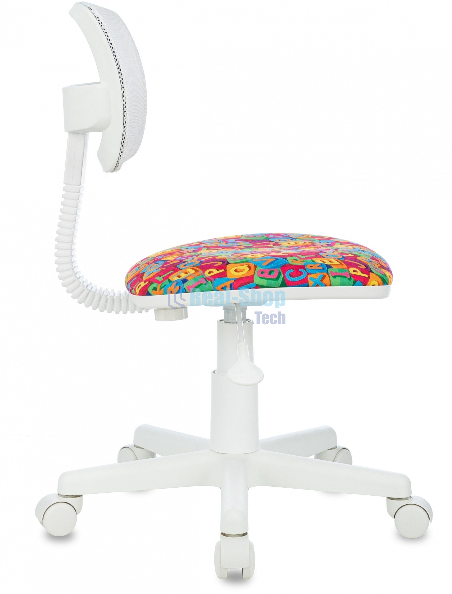 Кресло детское Бюрократ CH-W299 белый TW-15 мультиколор сиденье алфавит, сетка/ткань, крестов. пластик, пластик белый