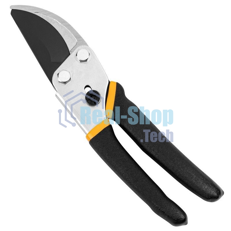 Секатор Deli DL580204 Размер 200 мм. Макс диаметр резки 15 мм. Сталь 55С. Термообработанная поверхность. Тефлоновая уплотненная пластиковая ручка.