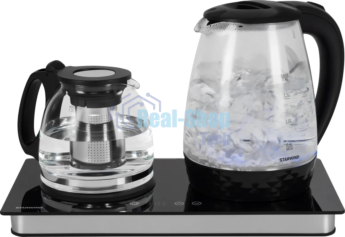 Чайник электрический Starwind SKG4044 1.8 л, 1800 Вт, черный/серебристый корпус: стекло