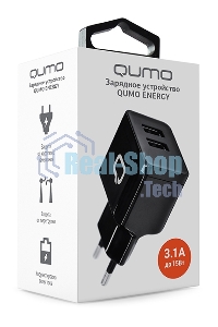 Сетевое зарядное устройство Qumo Energy (Charger 0061), 2 USB, 3.1A, черный