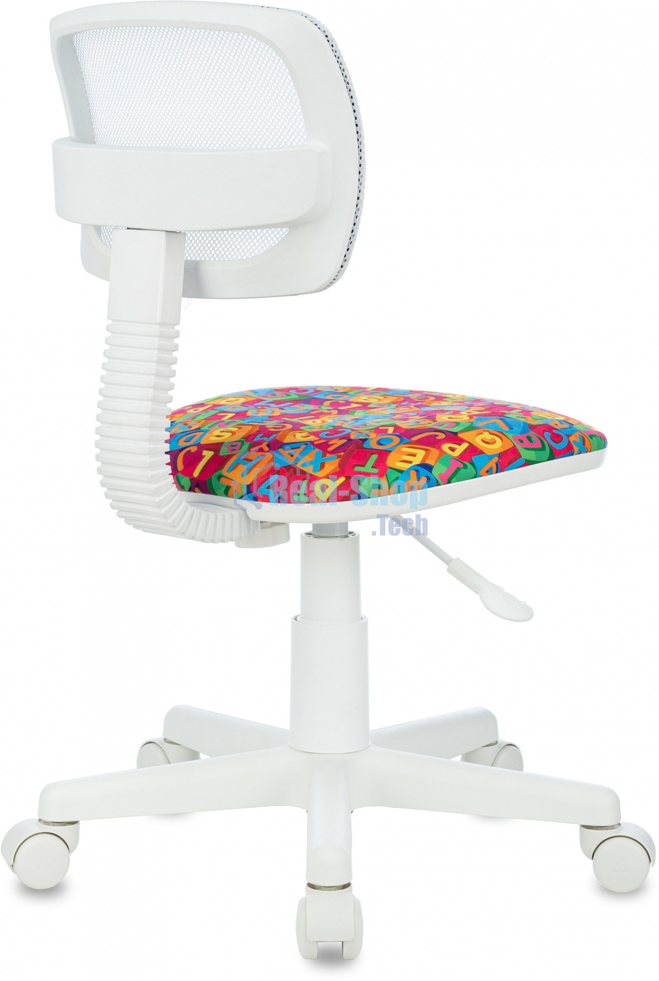 Кресло детское Бюрократ CH-W299 белый TW-15 мультиколор сиденье алфавит, сетка/ткань, крестов. пластик, пластик белый