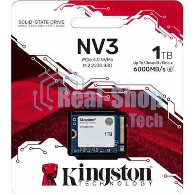 Накопитель SSD Kingston NV3, 1000Gb, M.2(22x30мм), NVMe, PCIe 4.0 x4, 3D TLC, R/W 6000/4000Mb/s, TbW 320, DWPD 0.2 (60 мес)