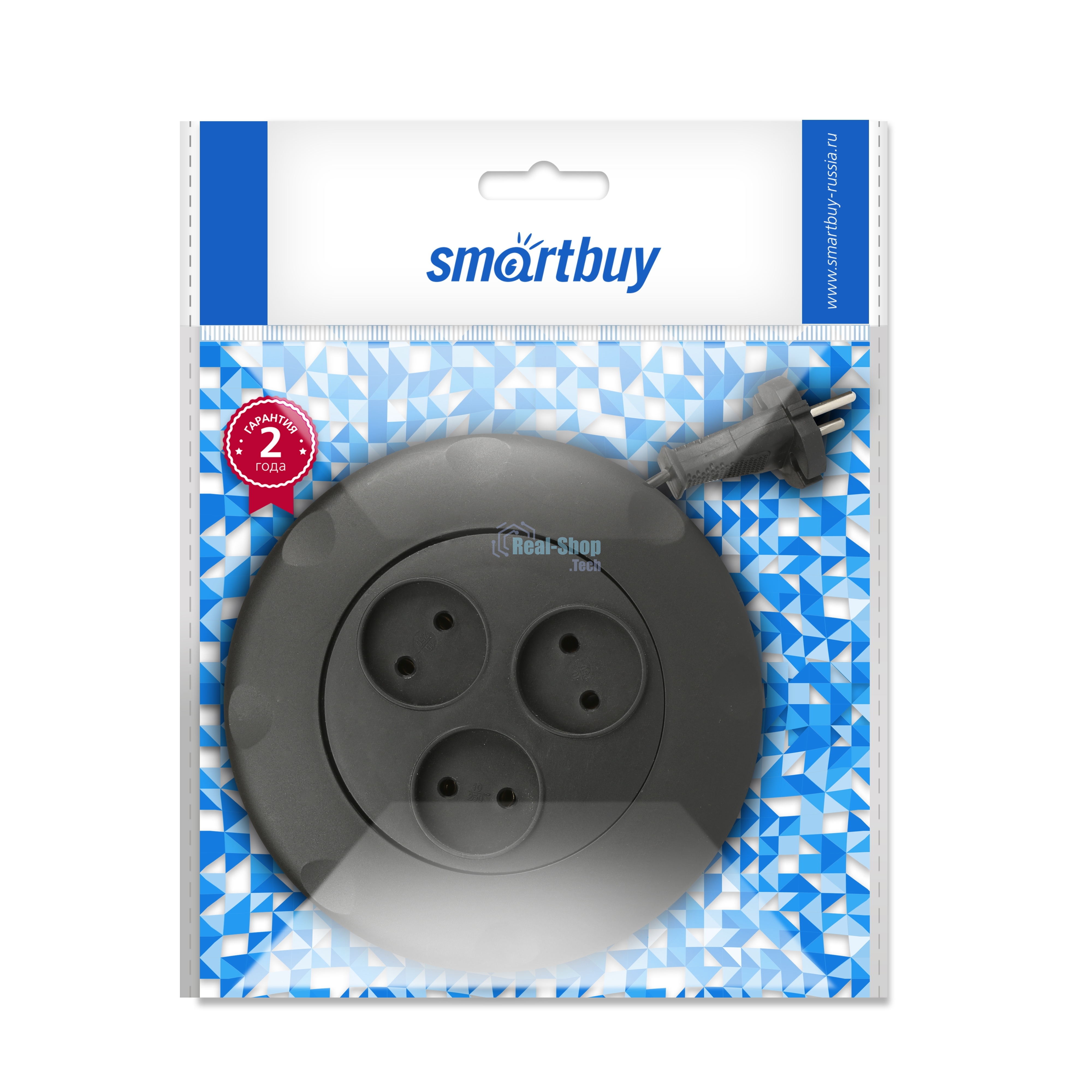 Удлинитель-рулетка Smartbuy (SBE-10-3-03-B) - 3 гнезда 3 метра (10А/2,2 кВт) круглый черный