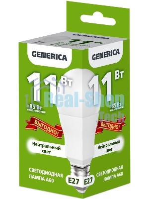 Лампа светодиодная GENERICA LL-A60-11-230-40-E27-G A60 11 Вт грушевидная 4000К E27 230В промо
