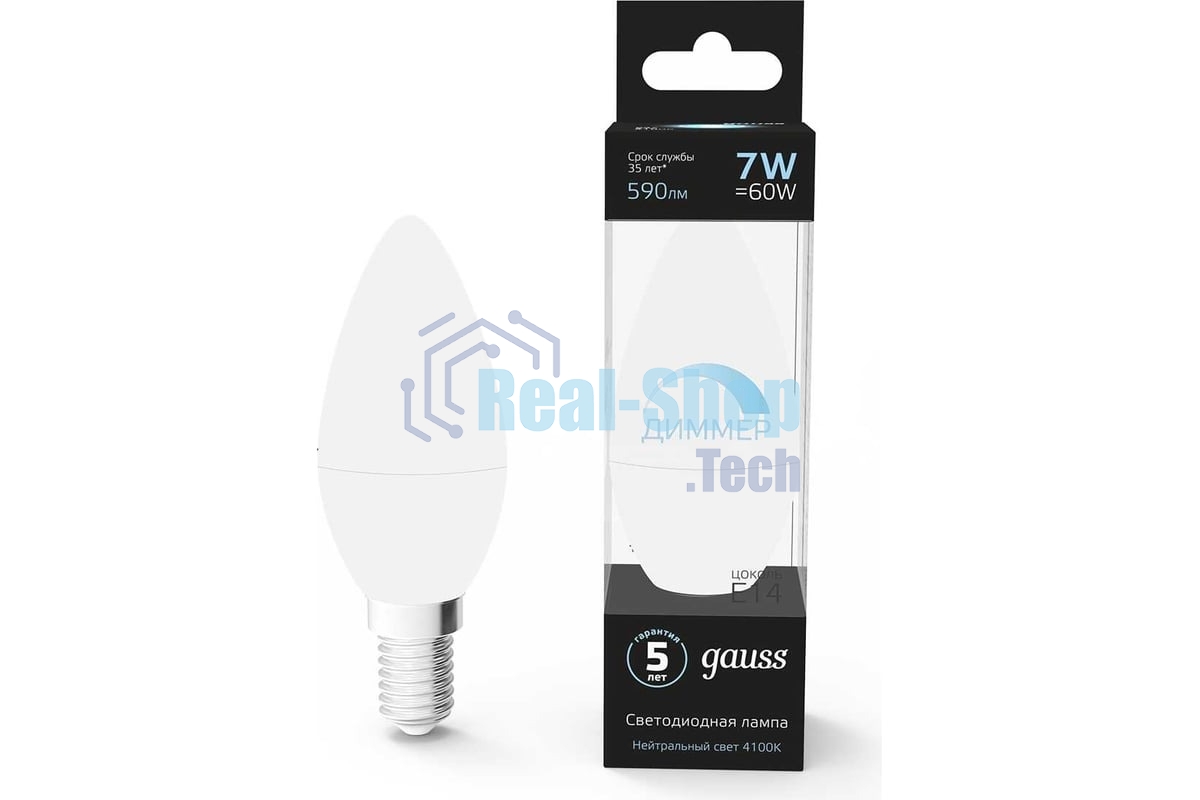 Лампа светодиодная Gauss Led Candle-dim E14 7Вт 4100К диммируемая